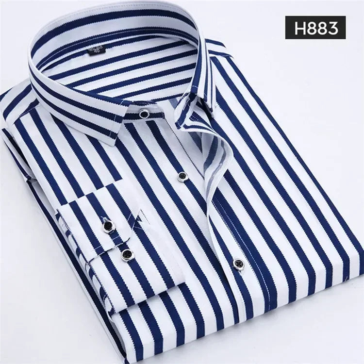 Quality Formal White Spring Men Shirts Casual Mens Shirt Printed Brand Button Collar Slim Fit Floral Social Man Dress Shirt