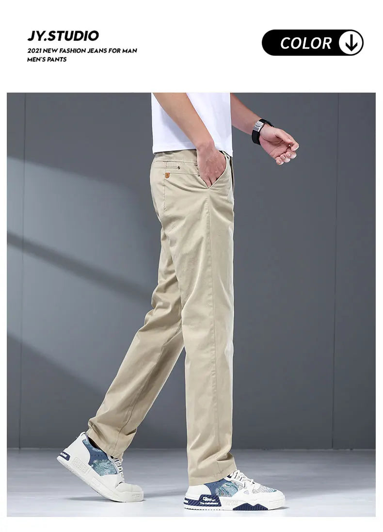 Thin Men's Casual Pants Highly Elastic Comfortable Stretch Cotton Straight Trousers  Loose Fashion Summer Clothes 3-colors