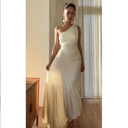 Asymmetrical Backless Sleeveless Female Wedding Guest Midi Dresses TRAF Women Elegant One Shoulder Solid Dress Ruffled