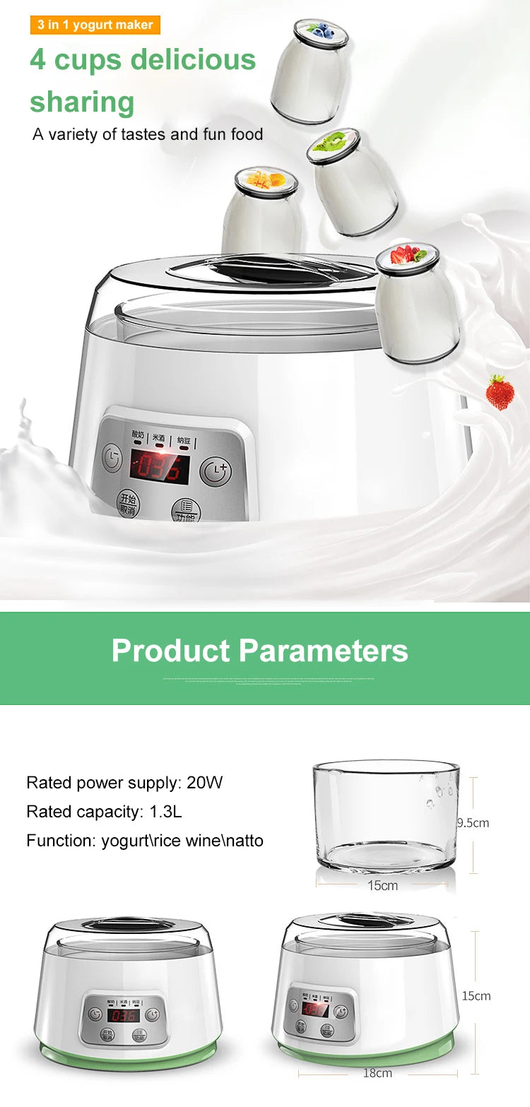 Electric Yogurt Maker Automatic Fermenter Yoghurt Ceramic Container Cups Natto Rice Wine Ferment Machine Yogurt Machine 220V