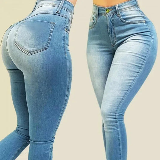 High Waist Stretch Slim Fit Skinny Pants Shaping Jeans Women Solid Color Ankle Length Pants Denim