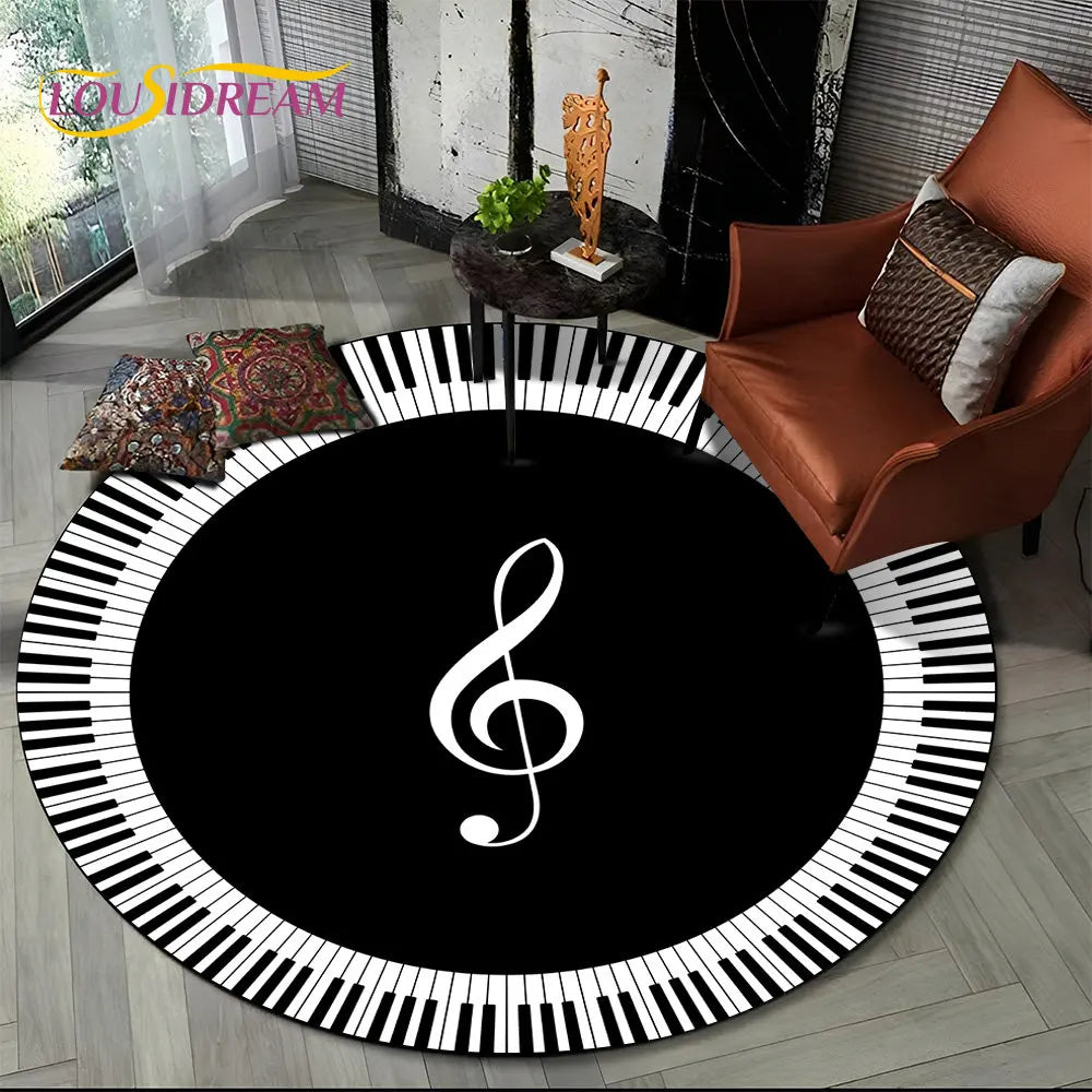 Piano Black White Key Music Symbol Area Rug,Round Carpet Rug for Living Room Bedroom Sofa Foot Pad Decor Non-slip Floor Mat Gift