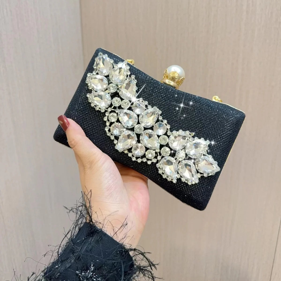 Women's Dinner Wedding Bag Studded Diamond Shoulder Crossbody Sequin Clutch Bag