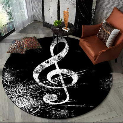 Piano Black White Key Music Symbol Area Rug,Round Carpet Rug for Living Room Bedroom Sofa Foot Pad Decor Non-slip Floor Mat Gift