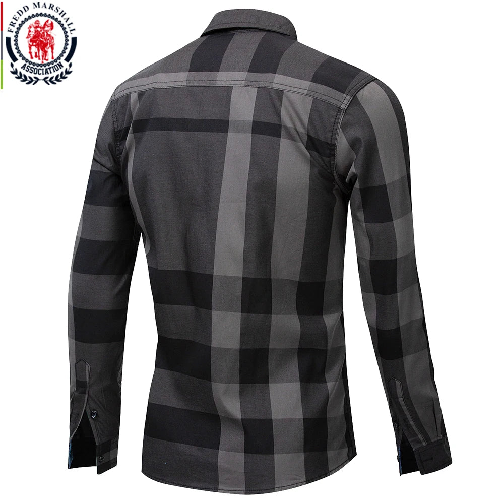 Fredd Marshall 2023 New Fashion Random Plaid Shirt Men Long Sleeve Casual Business Shirts Tops 100% Cotton Chemise Homme 199