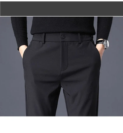 Spring Summer Thin Men's Business Casual Pants High Elastic Jogger Slim Straight Korean Brand Trousers Clothes Black Gray Blue