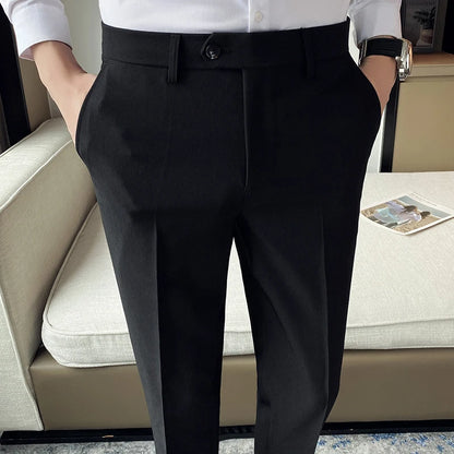 Green Elegant Elastic Mens Social Pants Skinny Cropped White Formal Stretch Pants Mens Trousers Office Slim Fit Party Club 2023