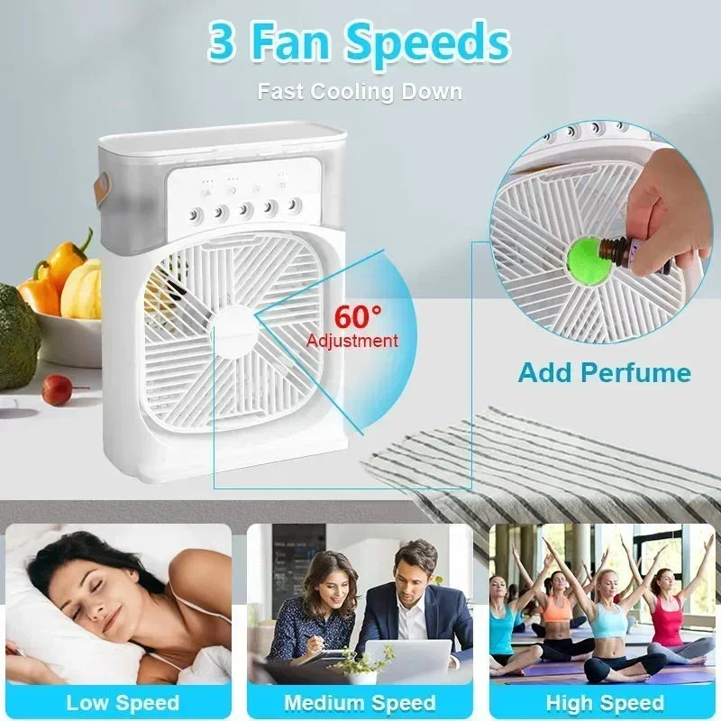 Portable 3 In 1 Fan AIr Conditioner Household Small Air Cooler LED Night Lights Humidifier Air Adjustment Home Fans Office Home