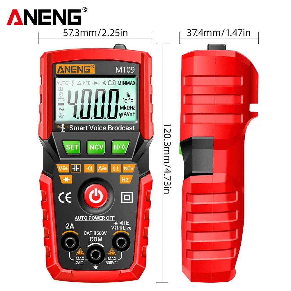 ANENG M109 Digital Multimeter Smart AC Voltage Meter 4000 Count Voice BroadcastTest/NCV/Capacitance/Resistance/Ohm Tester Tools