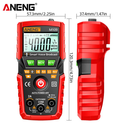 ANENG M109 Digital Multimeter Smart AC Voltage Meter 4000 Count Voice BroadcastTest/NCV/Capacitance/Resistance/Ohm Tester Tools