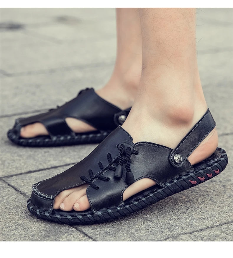 New In Sandals for Men Outdoor Beach Flats Breathable Casual Normal Leather Casual Anti Slip Designer Replica Summer Sandals