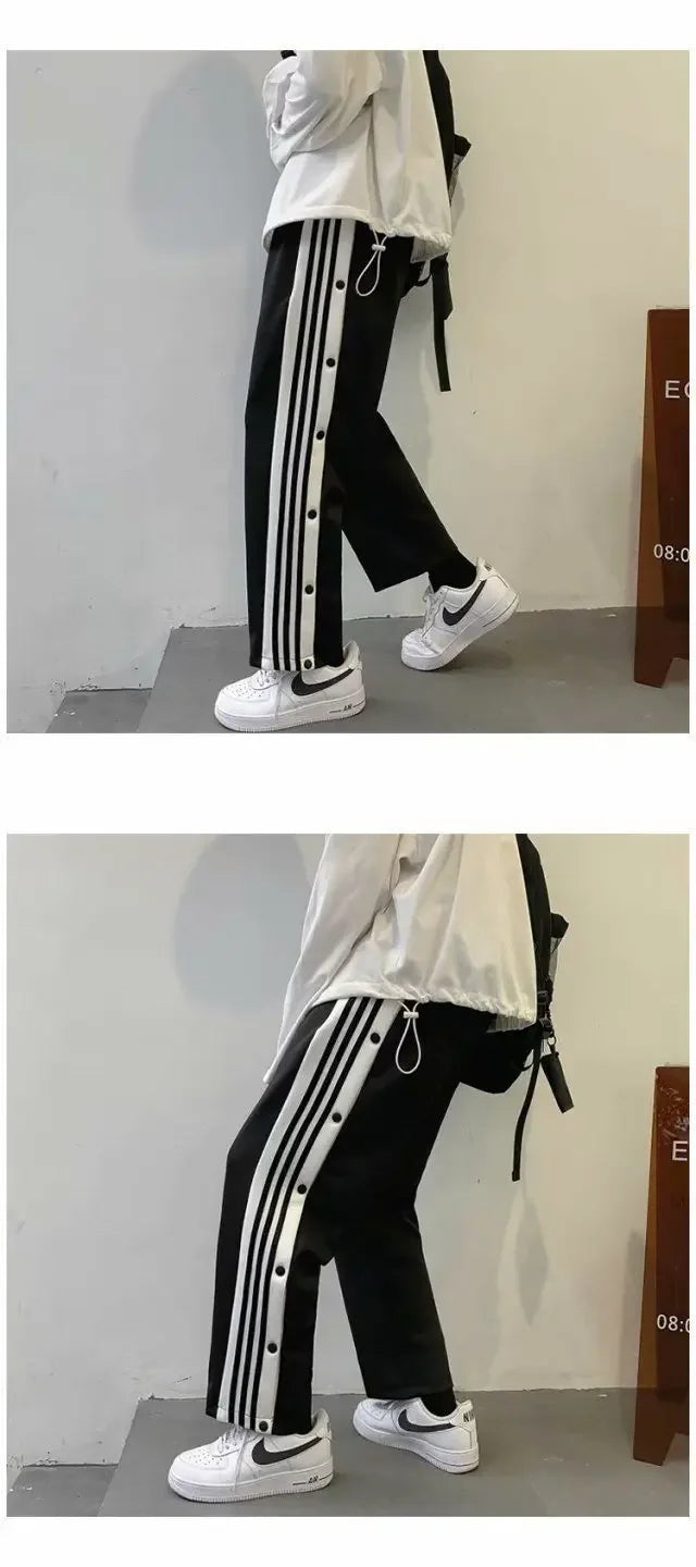 Spring Autumn Men's Loose-Fit Casual Pants Trendy Korean Style Straight-Leg Sports Cropped Pants Hong Kong Style Button-Up