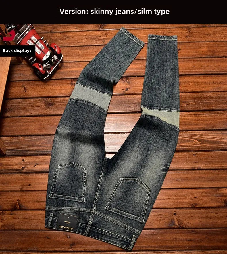 High-End Jeans Men's Autumn/Winter Trendy Ripped-Patchy Embroidery Slim Fit Stretchy Long Pants Casual Style Other Scene