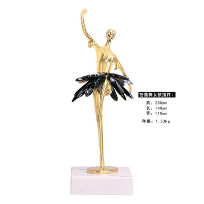 Brass Ballet Dancer Crystal Skirt New House Gift Home Living Room Study Luxury Table Ornaments European Decoration Accessories