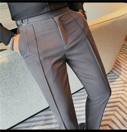 High Quality Men's Suit Pants Solid Color England Style Slim Fit Smart Casual Trousers Men Spring Autumn Fashion Suit Pants Man