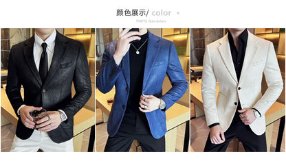 Suede Blazer Men's Fashionable Slim Fit Suit Jacket High-quality Single Breasted Business Dress Formal Jacket Blazer Hombre