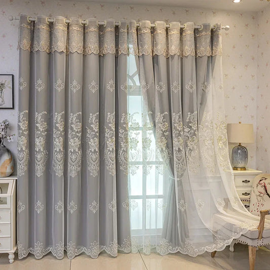 1PC Modern European Style Light Luxury Pastoral Embroidered Curtains Curtains for Living Dining Room Bedroom