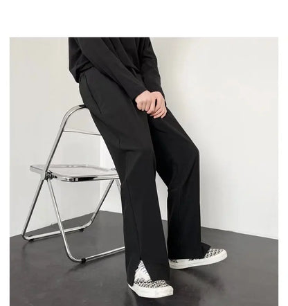 New Men Suit Pants Korean Casual Pant Neutral Solid Fashion Design Wide Leg Business Comfortable Trousers Straight  Streetwear