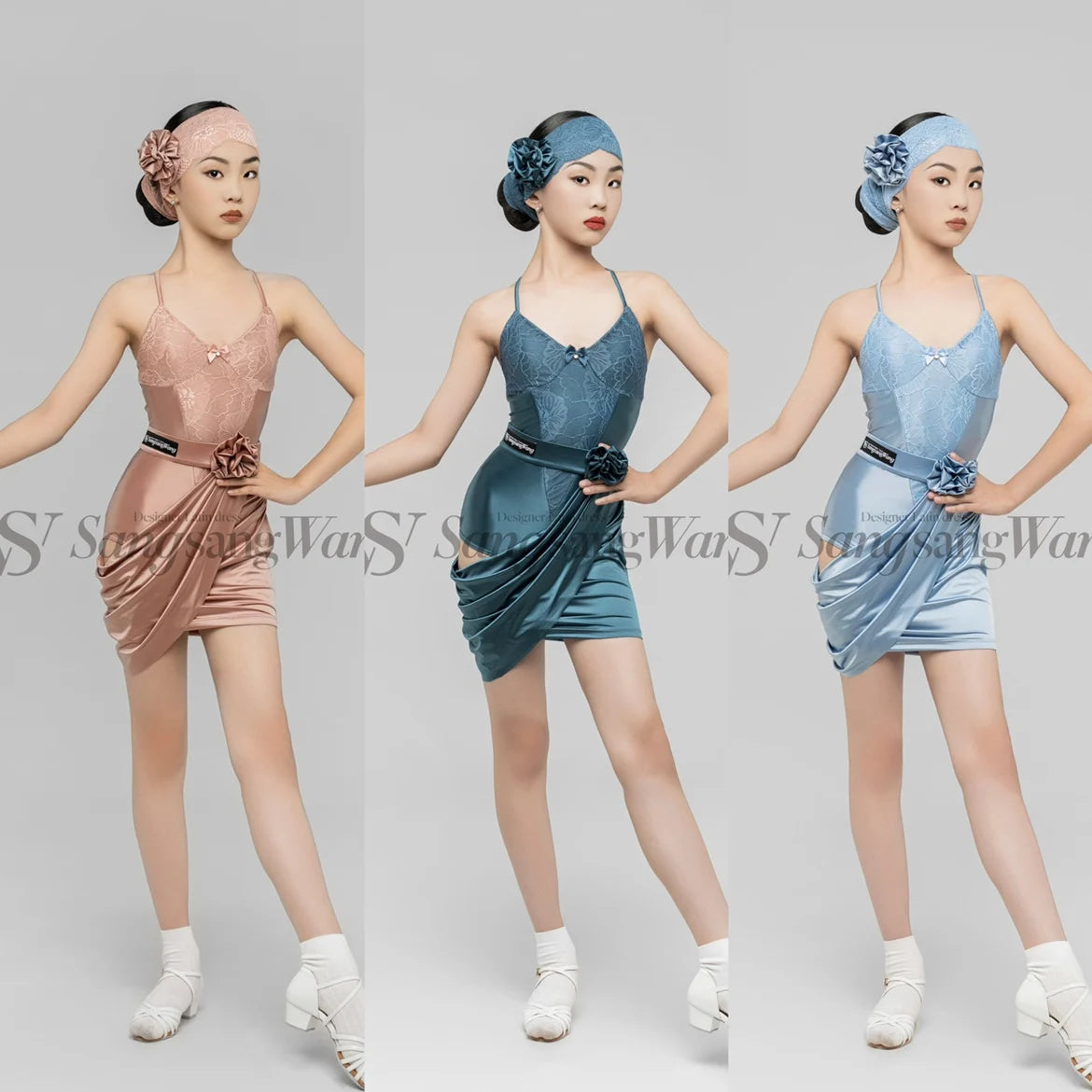 2023 New Girls Latin Dance Clothes Lace Satin Tops Skirt Kids Cha Cha Dance Performance Costume Latin Competition Dress DNV18477