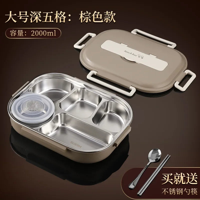 304 stainless steel compartment insulated lunch box office worker students sealed portable bento Microwae Heating food container