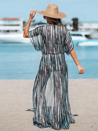 CUPSHE Leopard Print Maxi Length Kimono Bikini Cover Up For Women Short Sleeve Lace Up Long Beach Dress 2023 Summer Beachwear