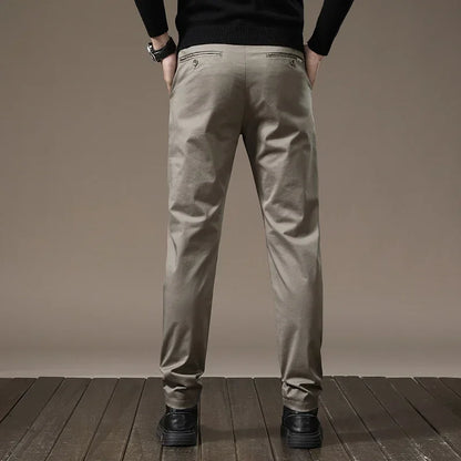 Autumn New Pure Cotton Casual Pants for Men Black Khaki Gray Business Slim Straight Elastic Fashion Casual Long Pants Male