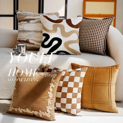 Cream Nordic Brown Throw Pillow Cover French Simple Premium Pillow Cushion Living Room Sofa Bedding Window Cushion