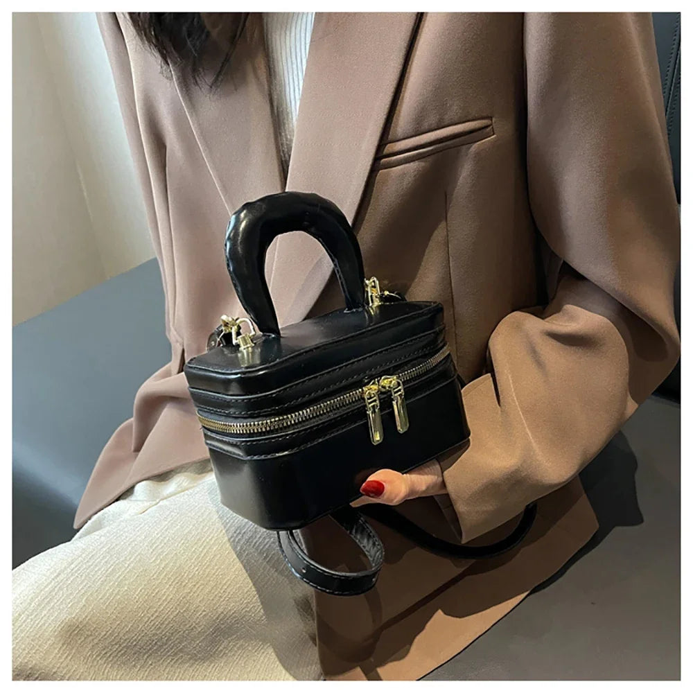 Light Luxury Design Sense Mini Crossbody Bag Korean Solid Oil Wax Leather High-end Texture Handbag Women Simple Small Square Bag