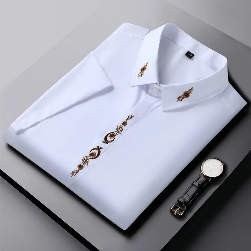 High quality summer 10XL 12XL Large Size Men Shirt short Sleeve White floral Business formal oversize office wedding Shirt