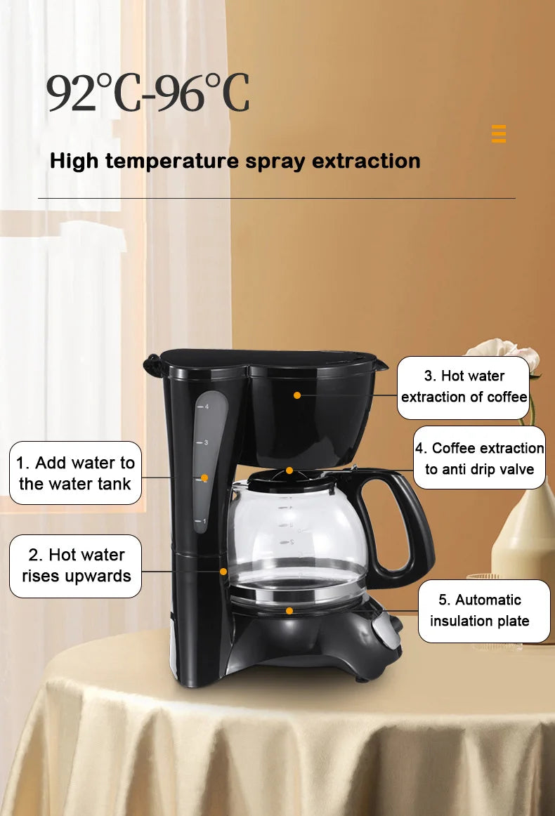 DMWD Semi-Automatic Electric Latte Espresso Coffee Maker Mini 0.6L Moka Drip Cafe American Coffee Brewing Machine Tea Pot Boiler