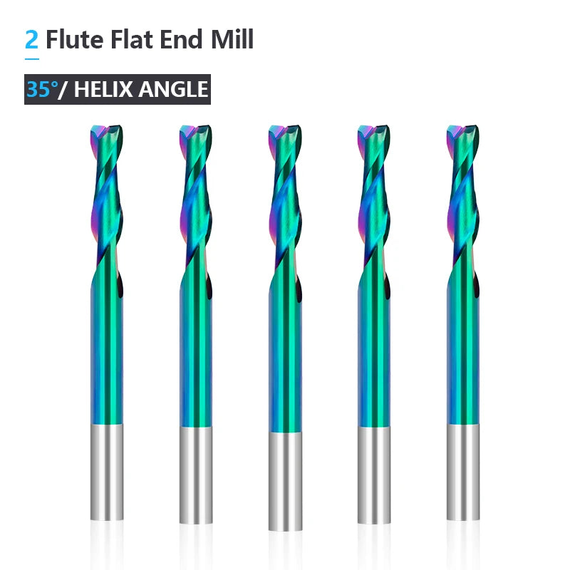 XCAN Milling Cutter 10pcs 1/8 Shank 2 Flute Spiral Router Bit Upgrade Nano Coated Carbide End Mill Up Cut Engraving Bit for Wood