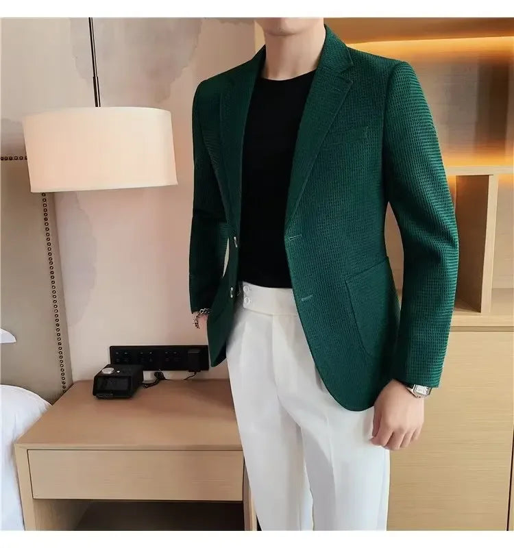 Men's Casual Suit Jacket High-end Solid Color Trendy Korean Style Business Attire Loose Fit Versatile For Autumn Winter