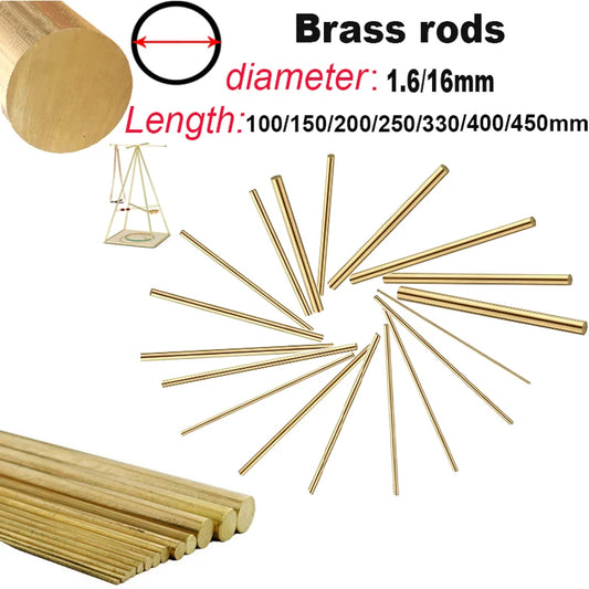 1-10pcs diameter 1.6 to 16mm brass round bars are hard and non-bending for DIY handle material round wire tube model making