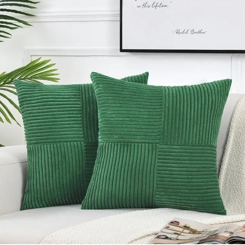 Green Luxury Corduroy Striped Square Cushion Covers 45*45CM Soft Splicing Throw Pillow Covers for Couch Bed Chair Home Decor