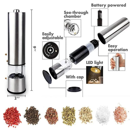 1PC Stainless Steel Electric Pepper Grinder Spices Sea Salt Kitchen Outdoor Barbecue Seasoning Coarser Adjustment Cooking Tools