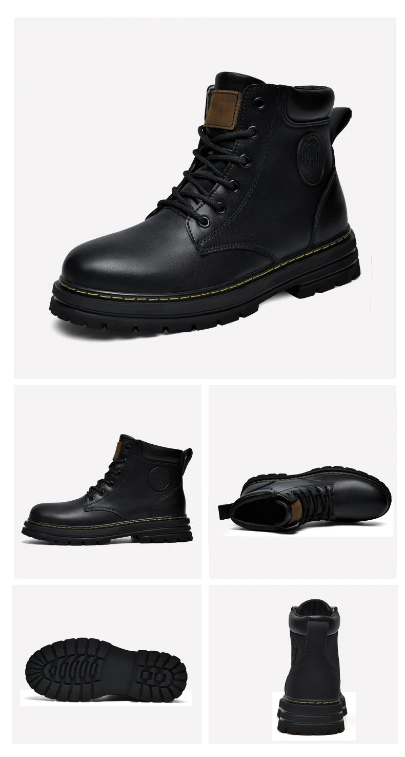 Winter Plush Warm Men Women Genuine Leather Yellow Boots Fashion British Style Work Shoes Autumn Plus Big Size 49 50 51