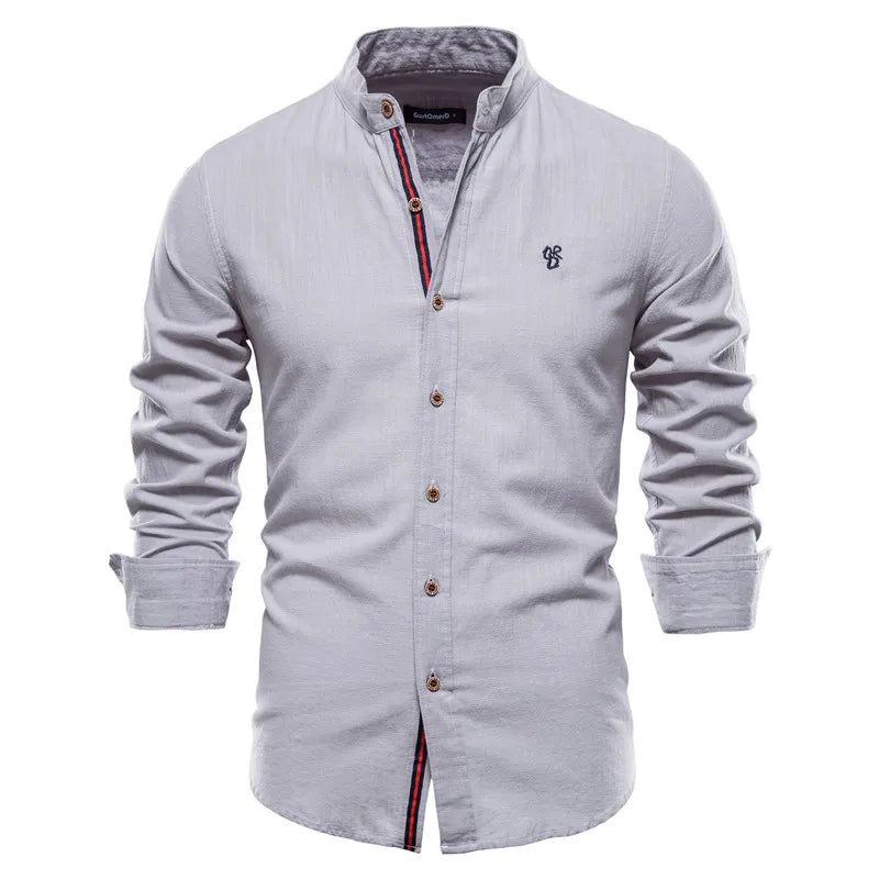 New Spring Summer 100% Cotton Social Shirt Men Solid Color Embroidery Brand Shirts Blouses High Quality White Shirt For Men