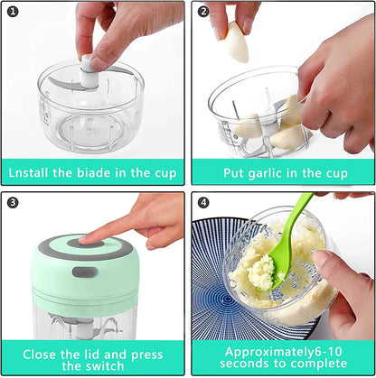 100/250mL Mini Electric Garlic Chopper Vegetable Chili Meat Ginger Masher Machine Sturdy Durable USB Charging Blenders Kitchen