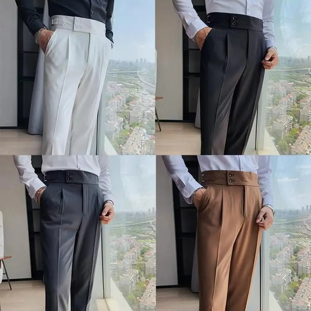 Men Pants Classic Men's Office Trousers Slim Fit High Waist Vintage Pockets Formal Business Style Pants for A Sophisticated Look