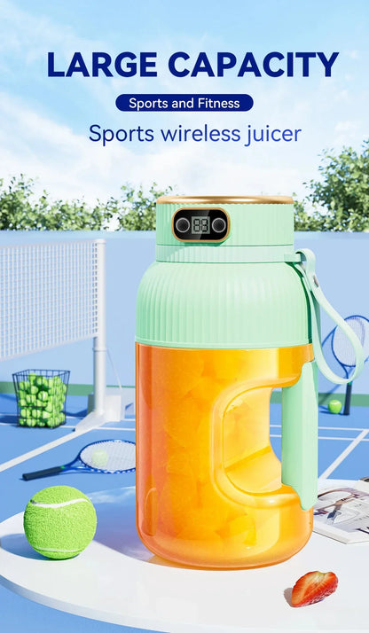 1200ML Electric Wireless Digital Display Mixer Portable Juicer Fruit Smoothie Juice Cup Rechargeable Smoothie Juicer 10 Blade