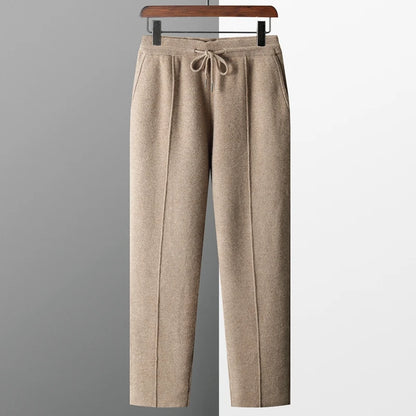 100% Pure Wool Men's Wool Pants 2023 Autumn Winter Thickened Knitted Long Pants Slim Fitting Solid Color Warm Flat Corner Pants