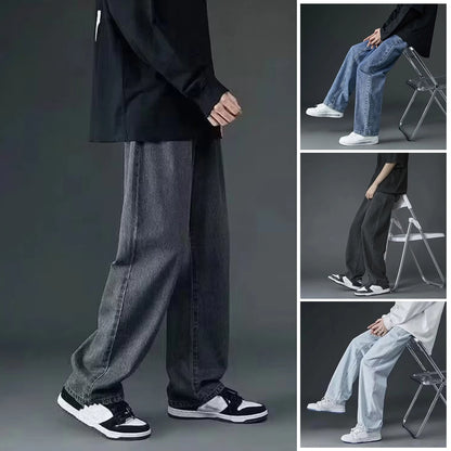 1Pc Trendy Oversize Jeans Zipper Fly/Drawstring Dressing Up Brushed Pants Thin Baggy Jeans Retro Wide Leg Man Pants Men Clothing