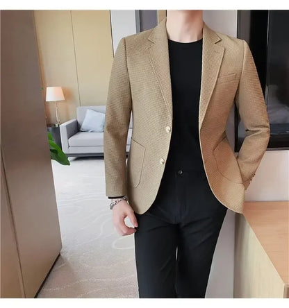 Men's Casual Suit Jacket High-end Solid Color Trendy Korean Style Business Attire Loose Fit Versatile For Autumn Winter