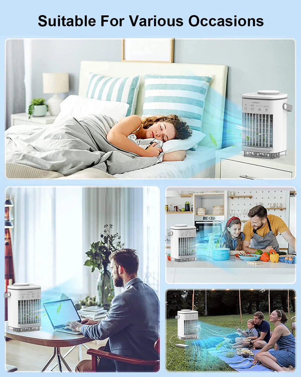 Portable Humidifier Fan Mini Air Cooling Fan USB Electric Conditioners Fan with LED Night Light for Home Air Cooling Humidifier