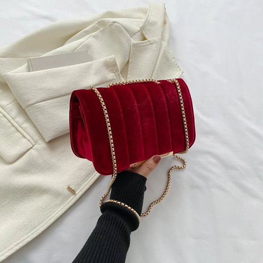 Luxury Red Velvet Crossbody Bags For Women Designer Small Shoulder Handbags Chain Messenger Bag Lady Mini Purses Hand Bag