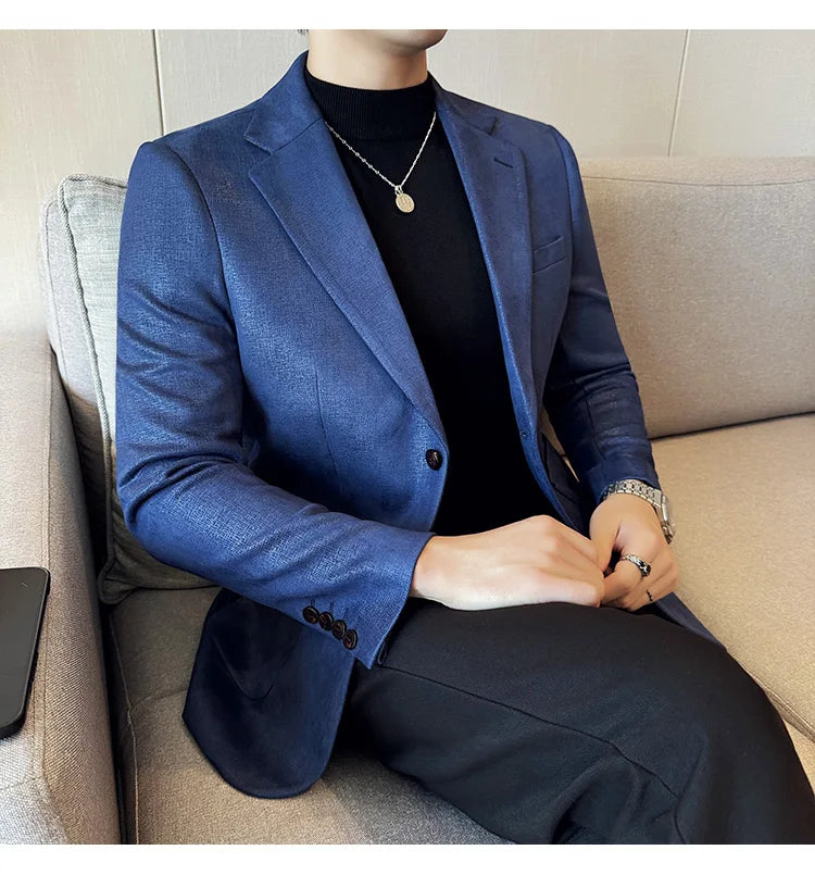 Suede Blazer Men's Fashionable Slim Fit Suit Jacket High-quality Single Breasted Business Dress Formal Jacket Blazer Hombre