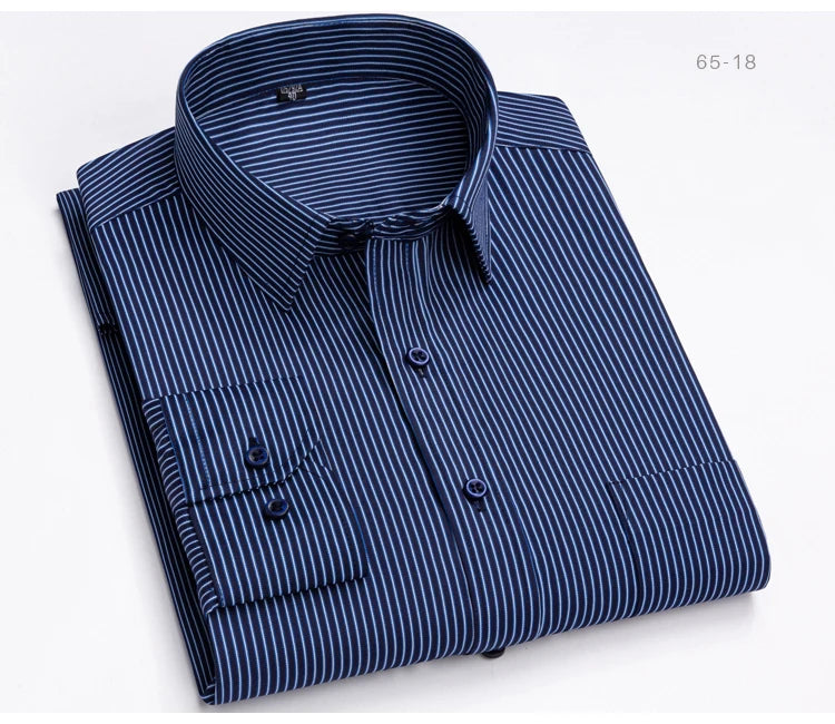 Men's Classic Long Sleeve Print/striped Basic Dress Shirts Single Patch Pocket 65% Cotton Business Standard-fit Office Shirt