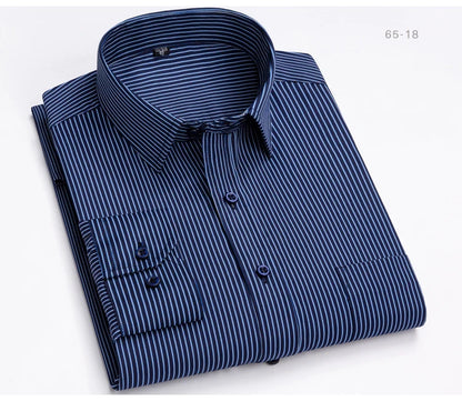 Men's Classic Long Sleeve Print/striped Basic Dress Shirts Single Patch Pocket 65% Cotton Business Standard-fit Office Shirt