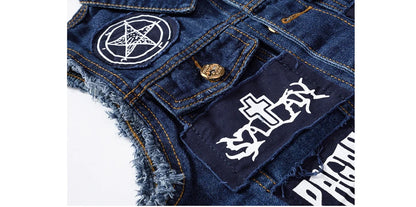 Summer Men's Lightweight Denim Vests Fashion Hip Hop Streetwear Jeans sleeveless Jacket Male Punk Party patch Denim Waistcoats