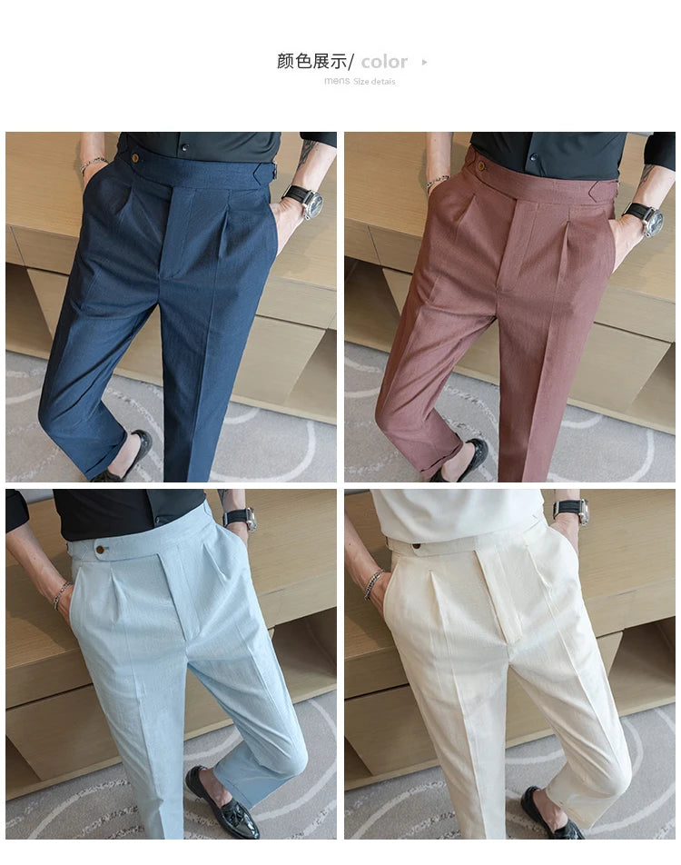 Men's Summer Pants Fashion Naples Cotton&Linen Breathable Dress Pants For Men All Match Casual Straight Men's Trousers Formal